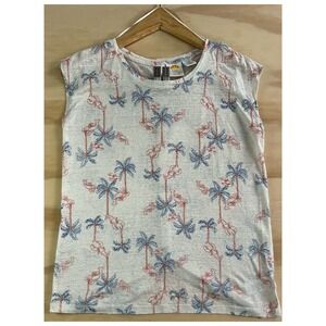 C&C California Tropical Linen Top Women's S | Palm Tree Lobster Print Cap Sleeve